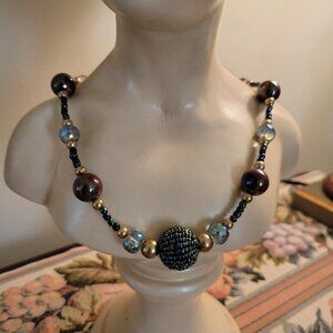 NECKLERY Handmade Teal and Copper Necklace 24"